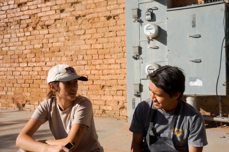 Two people on street